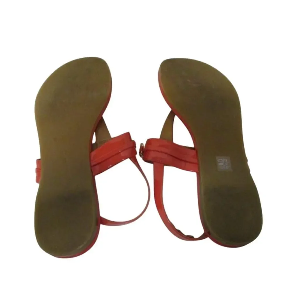 Coach CATERINE Thong Sandals – Coral Patent Gold Hardware Sz 7.5
